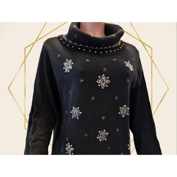 Vintage Christmas Sweater Beads Sequins Snowflakes Candy Canes - Picture 2 of 8